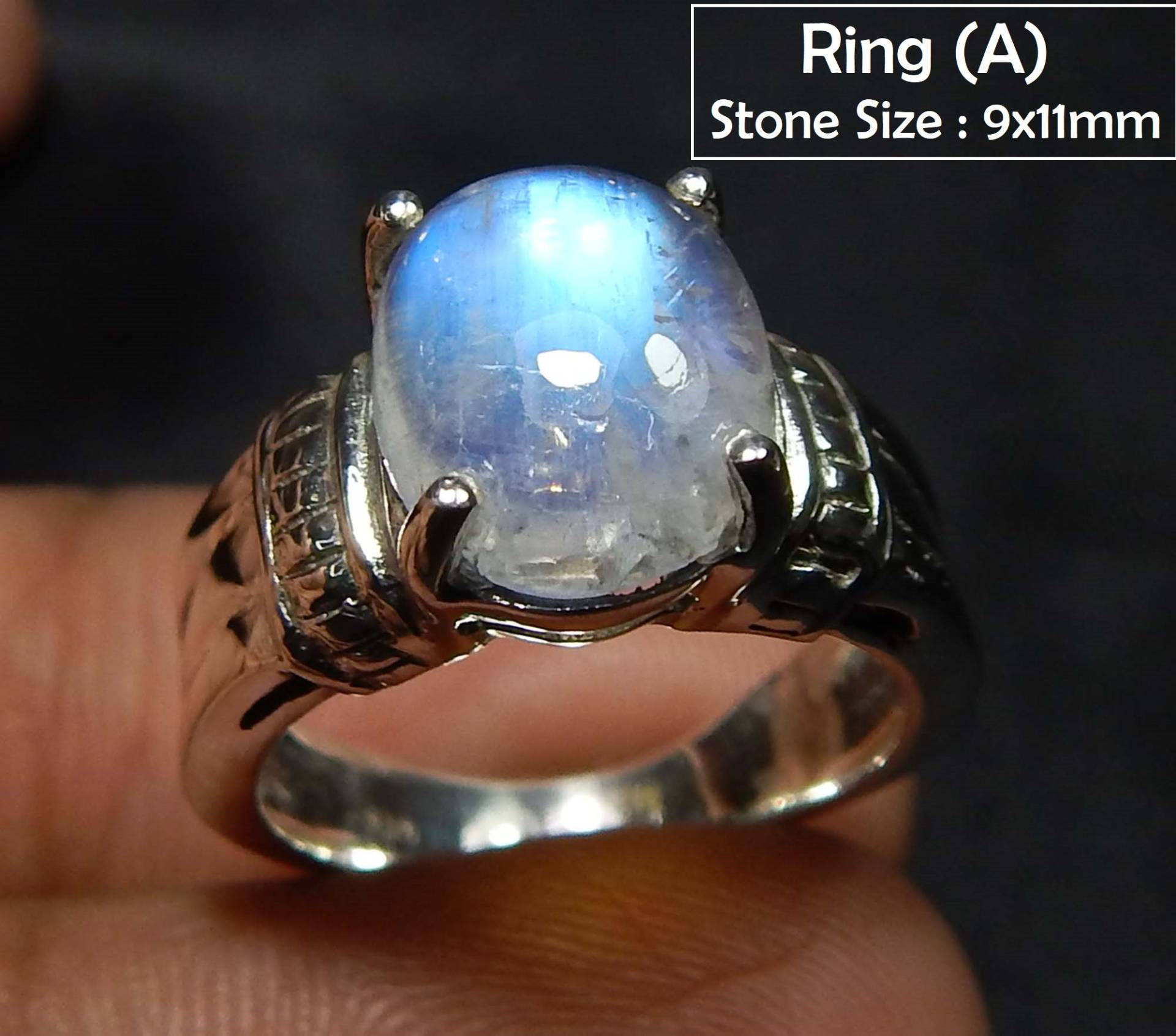 Oval Form Blue Fire Regenbogen Mondstein Ring, Juni Geburtsstein, 925 Sterling Silber Designer Bandring, Aaa-Qualität Ring von myhealingworld