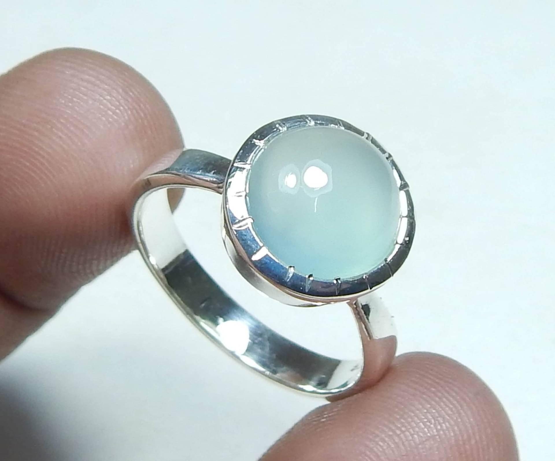 Runde Form 10mm Natürliche Aqua Chalcedon Schönes, Einfaches Design Handmade Light Gewicht 925 Stempel Sterling Silber Ring Für Männer Frauen von myhealingworld