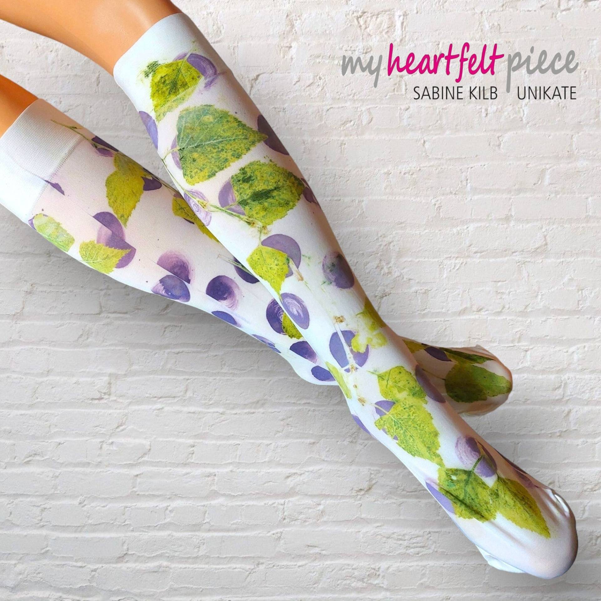 Kniestrümpfe, Unikat, Microfaser, 60 Den, Ecoprint, Naturmode, Unverwechselbar, Naturfarben, Einzigartig, Einheitsgröße, Pflanzendruck von myheartfeltpiece