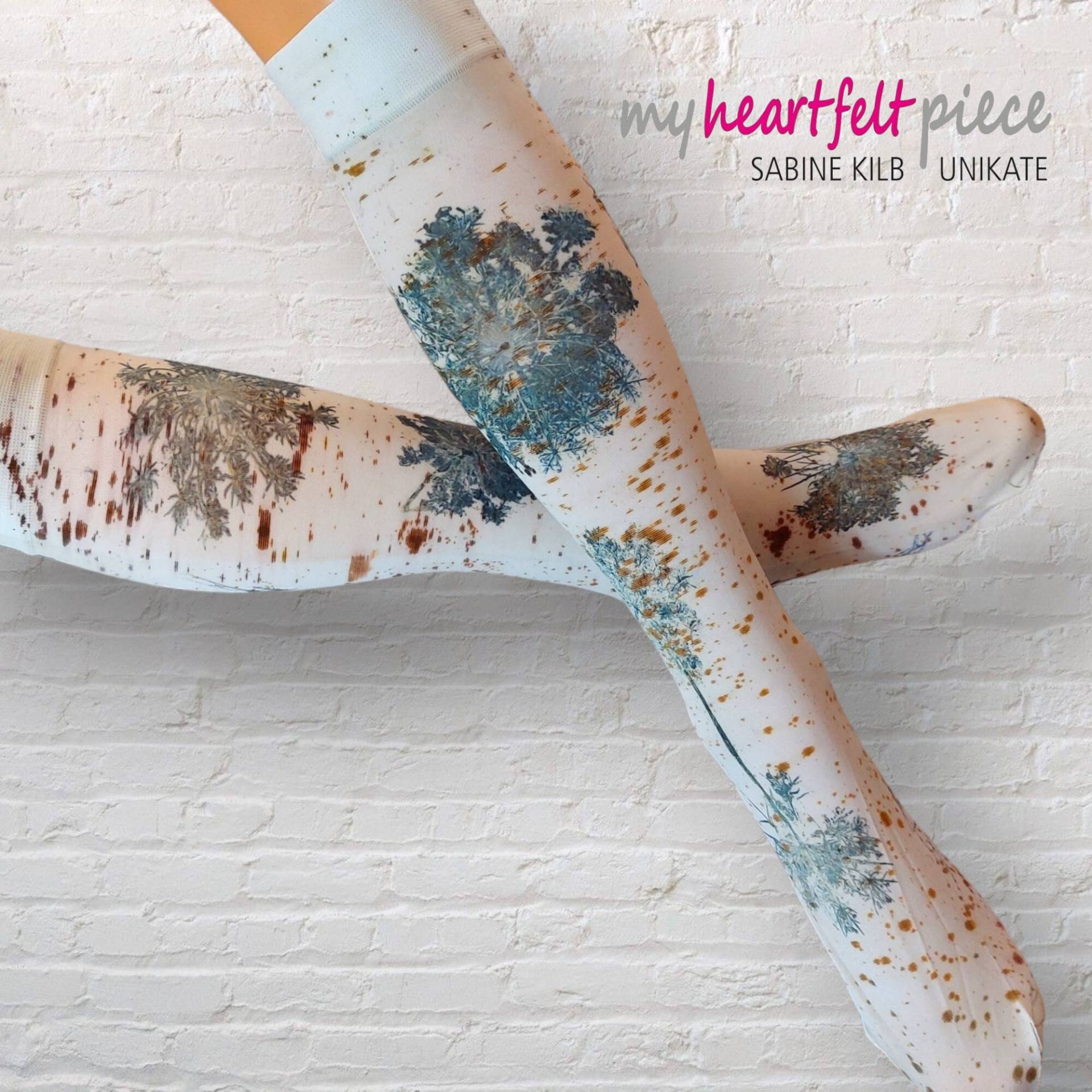 Kniestrümpfe, Unikat, Microfaser, 60 Den, Ecoprint, Naturmode, Unverwechselbar, Naturfarben, Einzigartig, Einheitsgröße, Pflanzendruck von myheartfeltpiece