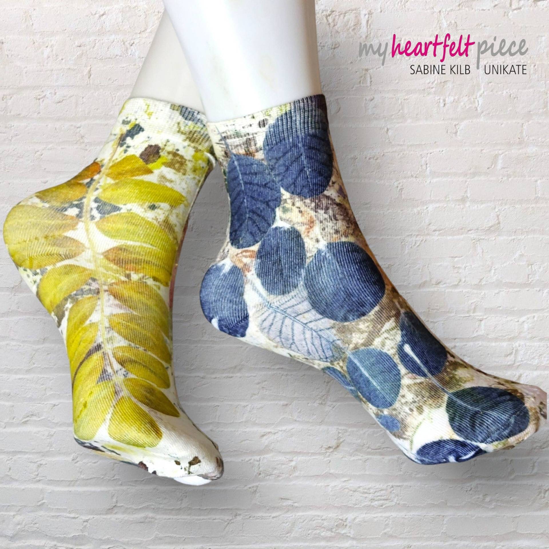 Socken, Unikat, Baumwolle, Ecoprint, Naturmode, Unverwechselbar, Naturfarben, Einzigartig, Einheitsgröße, Pflanzendruck, 38-39 von myheartfeltpiece