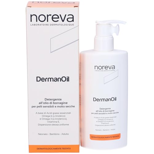 noreva DermanOil 200 ml Borretschöl Reiniger - für empfindliche, trockene und atopische Haut - tägliche Anwendung für Babys, Kinder und Erwachsene - feuchtigkeitsspendend und pflegend - dermatologisch von myity