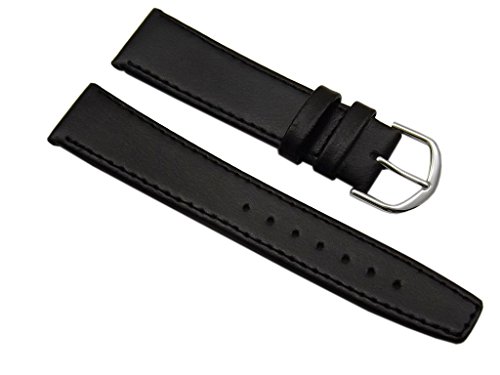 20mm Kalb Leder Uhrenarmband Schwarz Silberschließe inkl. Myledershop Montageanleitung von myledershop