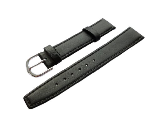 20mm XL Kalb Leder Uhrenarmband Schwarz Silberschließe inkl. Myledershop Montageanleitung von myledershop