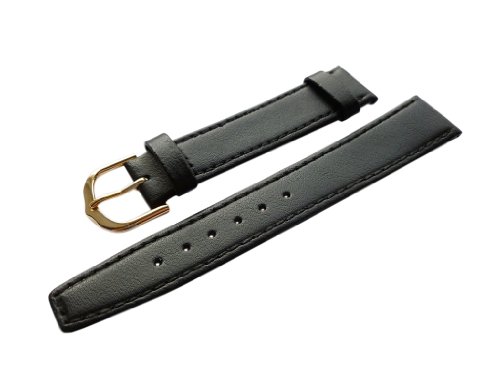 22mm Kalbsleder Uhrenarmband Schwarz Goldfarbende Dornschließe inkl. Myledershop Montageanleitung von myledershop