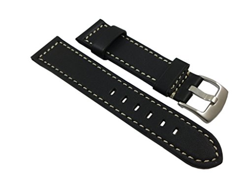 myledershop 22mm Weiches Kalbsleder Uhrenarmband Schwarz Silberfarbende Dornschließe inkl Montageanleitung von myledershop