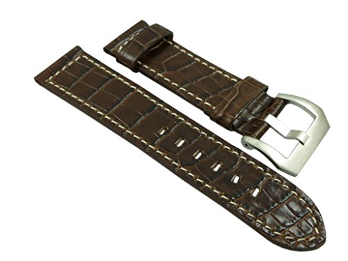 26mm Kalbsleder UHRENARMBAND MIT Alligator-NARBUNG Dunkelbraun SILBERFARBENDE DORNSCHLIEßE von myledershop