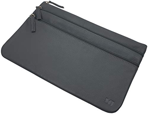 myledershop Große DDDM Rindleder Banktasche/Bankmappe/Geldmappe/Geldtasche/Geldbörse/Portemonnaie mit 3 Reißverschlussfächern MJ-Design-Germany in Grau von myledershop