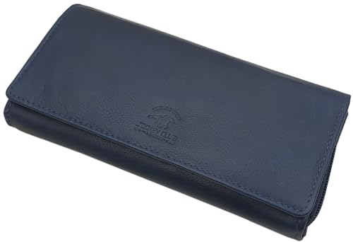 Große Rindleder Damen Geldbörse/Geldbeutel/Portemonnaie/Geldtasche/Portmonee mit RFID & NFC Schutz (Blau) von myledershop