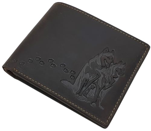 myledershop Echt Büffel-Vollleder Geldbörse/Geldbeutel/Portemonnaie/Geldtasche in Hoch- oder Querformat mit Huskies-Motiv und RFID & NFC Schutz (Modell 2 / Querformat/Braun) von myledershop