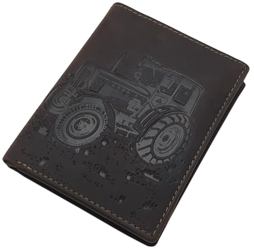 myledershop Echt Büffel-Vollleder Landwirt Geldbörse/Geldbeutel/Portemonnaie/Geldtasche in Hoch- oder Querformat mit Traktor-Motiv und RFID & NFC Schutz (Modell 1 / Hochformat/Braun) von myledershop
