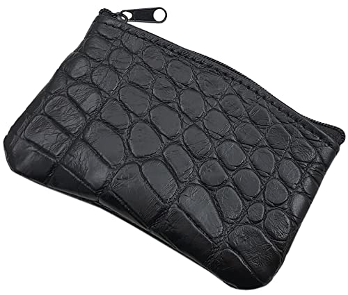 myledershop Echt Kalbsleder Schlüsseltasche/Schlüsseletui/Schlüsselmäppchen/Autoschlüsselhülle mit 1 Reißverschlussfach Handmade in EU mit Krokodil-Prägung in Schwarz von myledershop