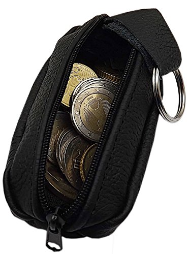 myledershop Echt Leder Schlüsseltasche mit 1 Reißverschlussfach Handmade in EU in Schwarz in verschiedenen Designs (Design 2) von myledershop