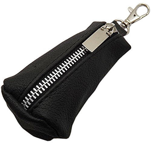 myledershop Echt Leder Schlüsseltasche mit 1 Reißverschlussfach und Karabinerhaken Handmade in EU in Schwarz in verschiedenen Designs (Design 1 / Metall-Reißverschluss) von myledershop