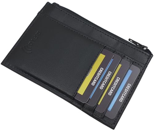myledershop Flache Ziegenleder Nappa Unisex Geldbörse/Geldbeutel/Portemonnaie/Geldtasche/Slim Wallet mit RFID & NFC Schutz in Schwarz von myledershop
