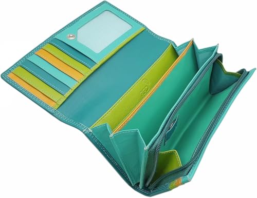 myledershop Große Rind-Nappa Leder Damen Geldbörse/Geldbeutel/Portemonnaie/Geldtasche mit RFID & NFC Schutz Mehrfarbig (Petrol) von myledershop