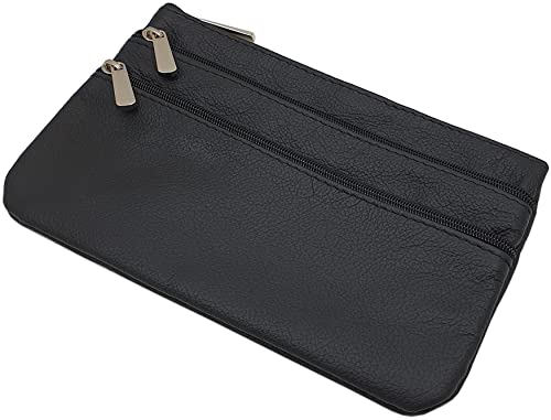 myledershop Große Rindleder Banktasche/Bankmappe/Geldmappe/Geldtasche/Geldbörse/Portemonnaie mit 3 Reißverschlussfächern (Schwarz) von myledershop