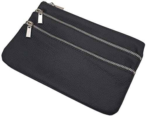 myledershop Große Rindleder Banktasche/Bankmappe/Geldmappe/Geldtasche/Geldbörse/Portemonnaie mit 3 Reißverschlussfächern in Schwarz von myledershop