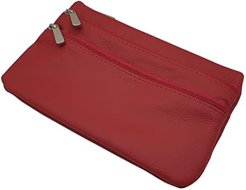 myledershop Große Rindleder Banktasche/Bankmappe/Geldmappe/Geldtasche/Geldbörse/Portemonnaie mit 3 Reißverschlussfächern (Rot) von myledershop