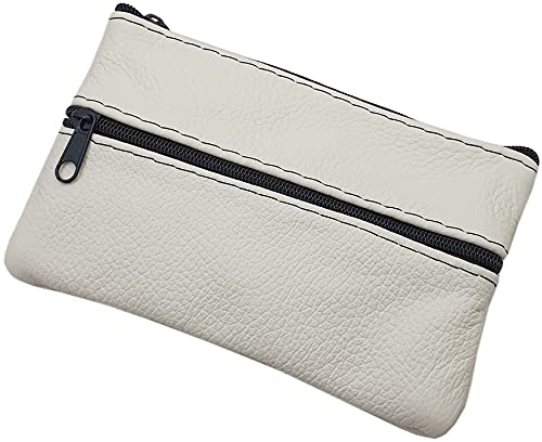 myledershop Große Rindleder Schlüsseltasche/Schlüsseletui/Schlüsselmäppchen/Autoschlüsselhülle mit 3 Reißverschlussfächer Made in EU in verschiedenen Farben (Weiß) von myledershop