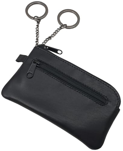 myledershop Rindleder Schlüsseltasche/Schlüsseletui/Schlüssemäppchen/Autoschlüsselhülle mit 2 Reißverschlussfächer in Schwarz von myledershop