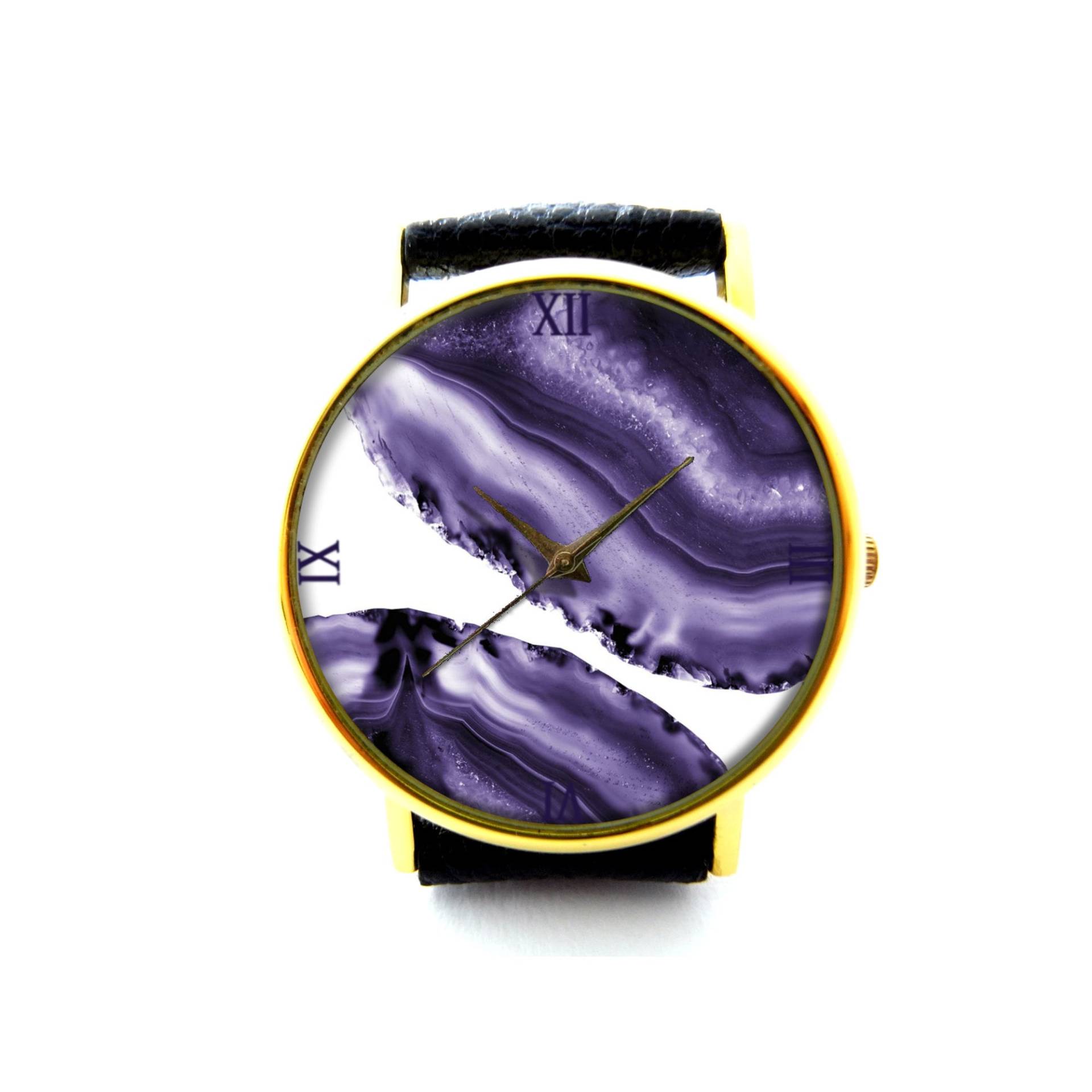 Ultra Violett Achat Lederuhr, Kunstwerk Damenuhr, Unisex Uhr, Schmuck Ultra Violett Achat Lederuhr, Kunstwerk Damenuhr, Unisex Uhr, Schmuck von mylittlething4u
