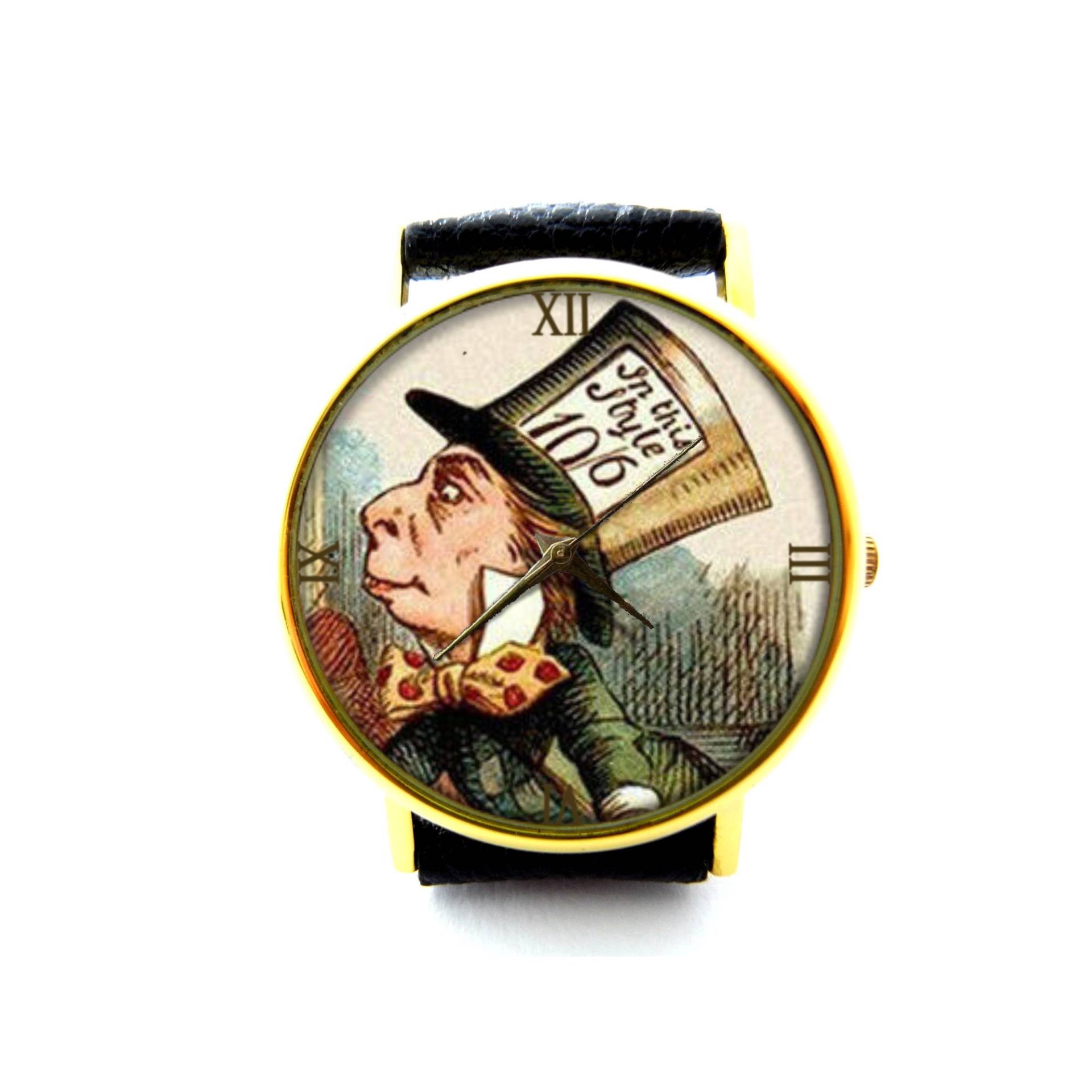steampunk Mad Hatter Lederuhr, Karte Damenuhr, Unisex Uhr, Schmuck, Alice Wunderland Schmuck steampunk Mad Hatter Lederuhr, Karte Damenuhr, Unisex Uhr, Schmuck, Alice Wunderland Schmuck von mylittlething4u
