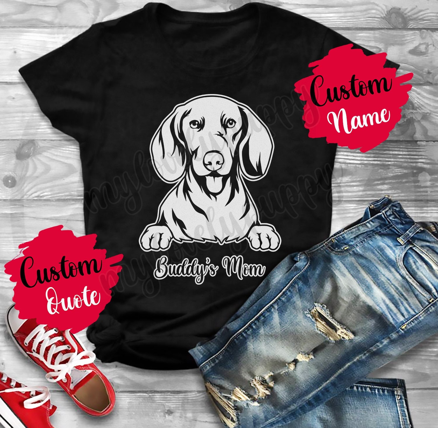 Personalisierte Dackel Mama Papa Geschenk, Doxie Besitzer T-Shirt, Teckel Hund Weihnachten Frauen Herren Dotson Weenie Geschenke von mylovelypuppy