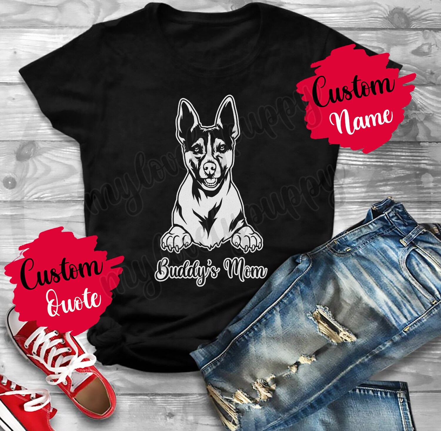 Personalisierte Ratterrier Hund Mama Papa T-Shirt, Herren Damen Geschenk, Ratting Terrier Rt T-Shirt Rattie Hundebesitzer Weihnachten Geschenk von mylovelypuppy