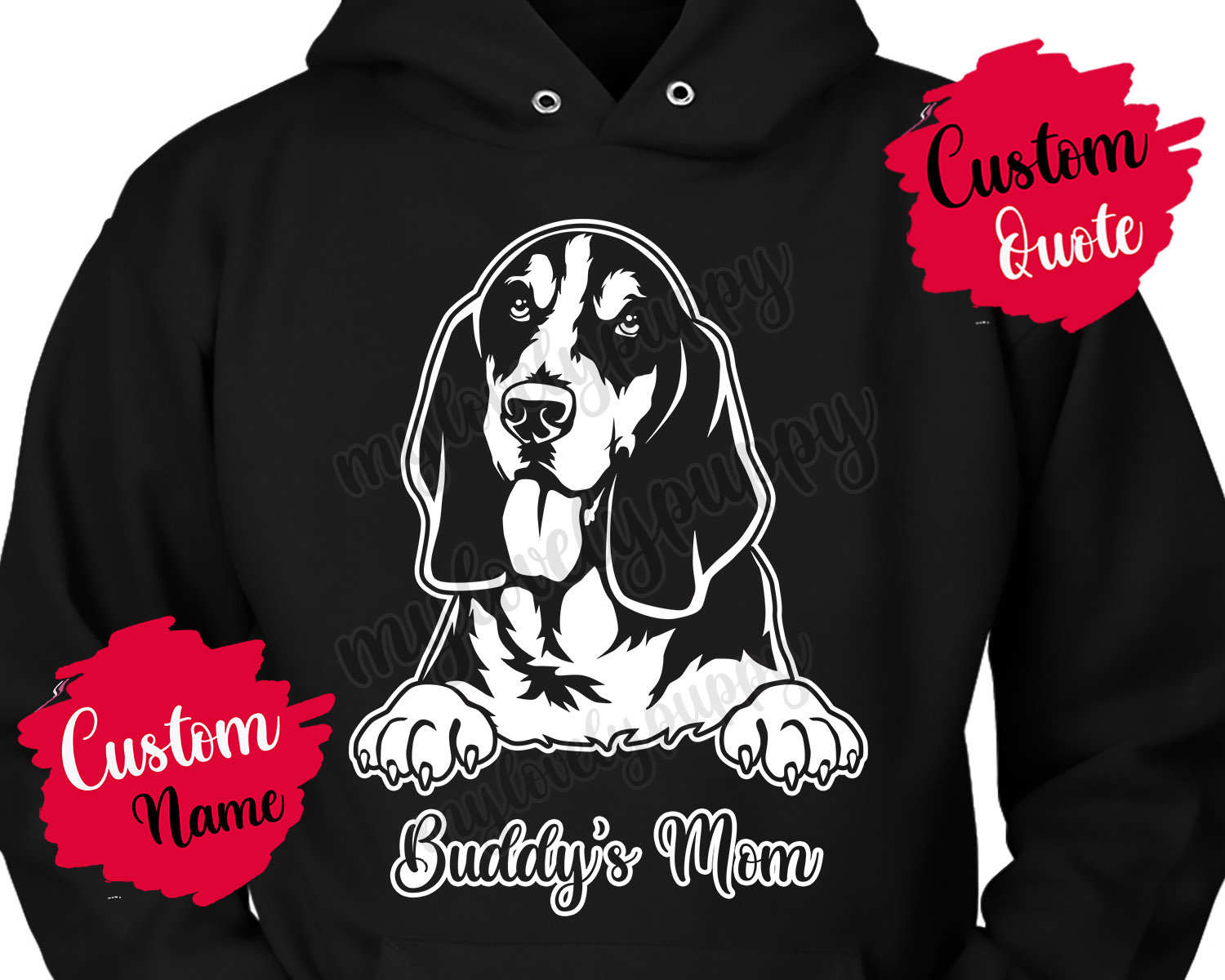 Personalisierter Basset Hund Mama Und Papa Hoodie, Frauen Männer Weihnachtsgeschenke, Hush Puppy Mommy Daddy Hundebesitzer Geschenk von mylovelypuppy