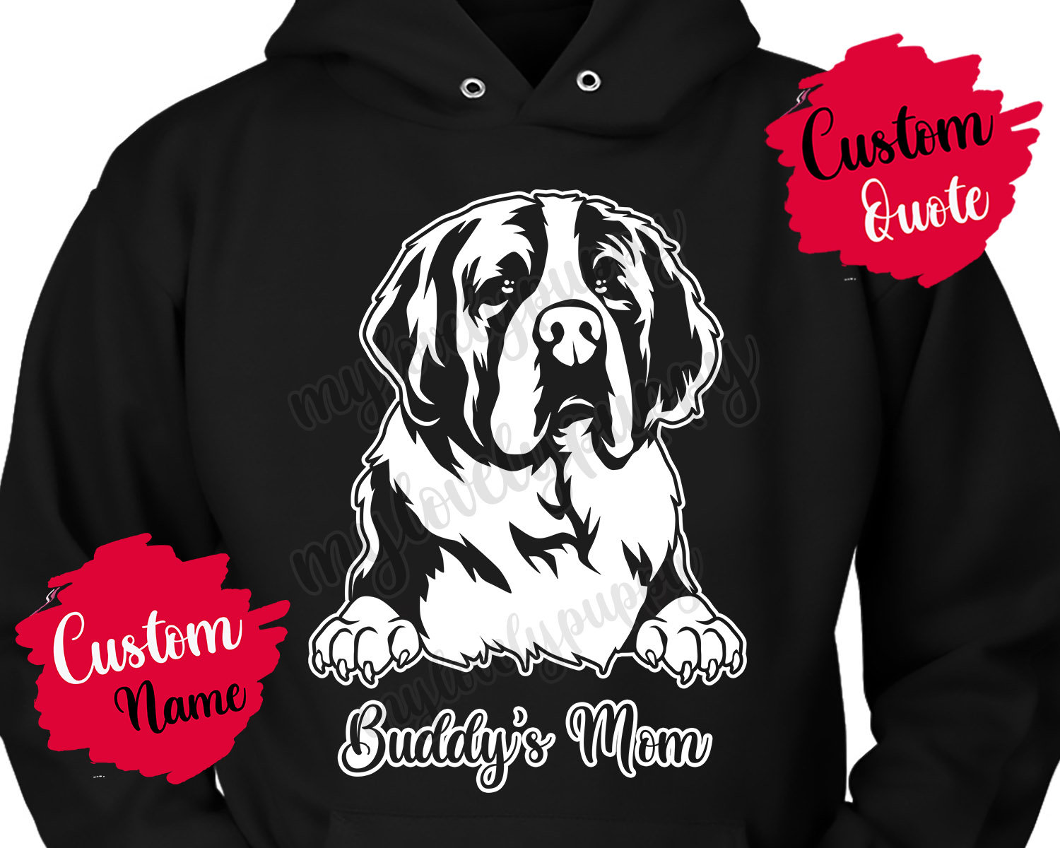 Personalisierter Bernhardiner Hund Mama Papa Hoodie, Chien St. Hubert Damen Herren Geschenke, Weihnachtsgeschenk, Sleuth Hound von mylovelypuppy