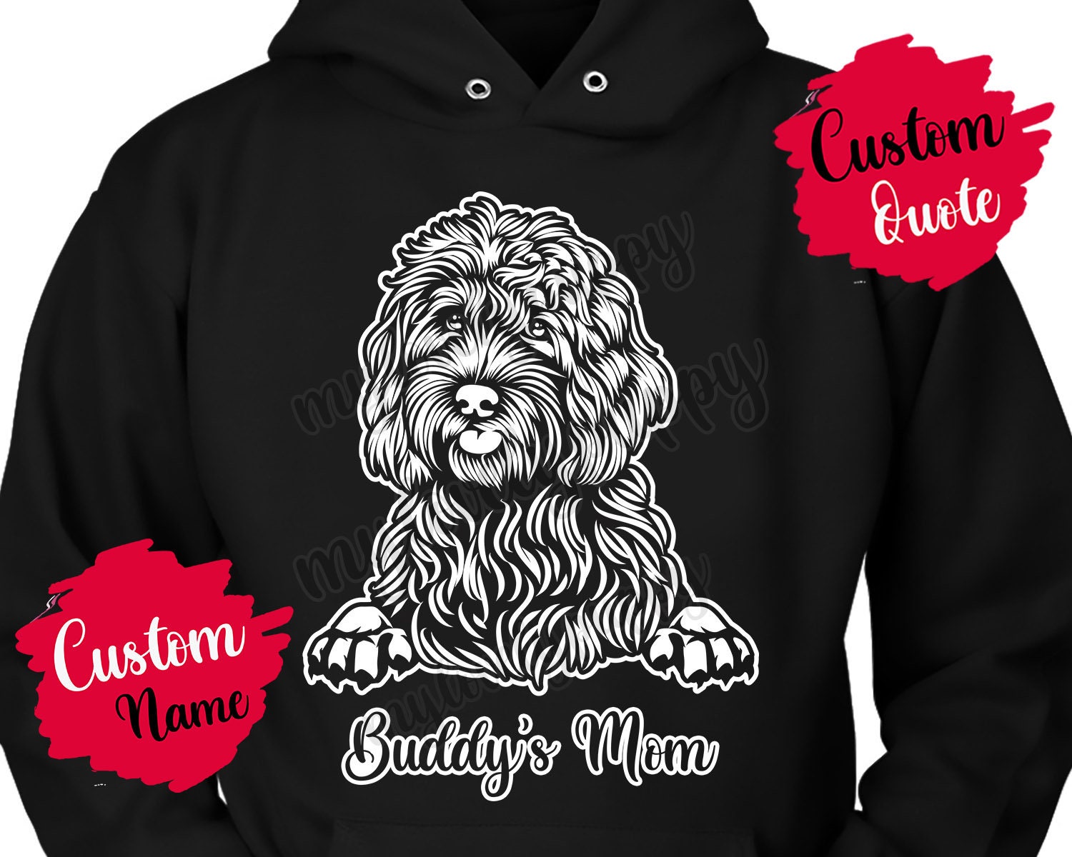 Personalisierter Labradoodle Hund Papa Mama Hoodie, Männer Frauen Geschenke, Kreuzrassen Realistisch Geschenk von mylovelypuppy