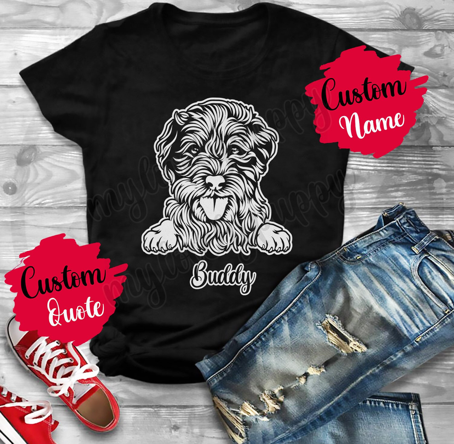 Personalisiertes Aussiedoodle Hund Mama Papa T-Shirt, Damen Herren Geschenke, Kreuz-Rasse Hundebesitzer Geschenk von mylovelypuppy