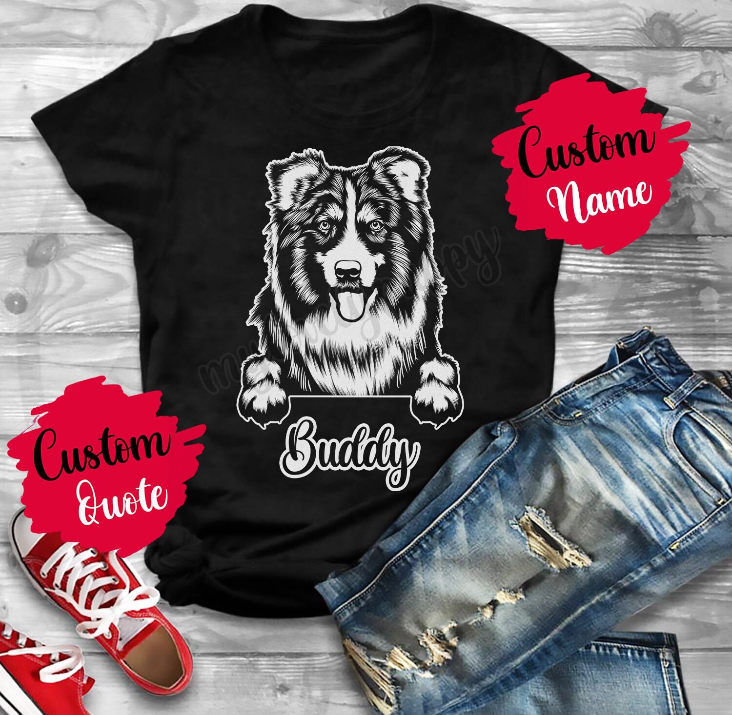 Personalisiertes Australian Shepherd Dog Mom Dad T-Shirt, Aussie Herren Damen Geschenke, Hund Mama Papa Geschenk, Kleiner Blauer von mylovelypuppy