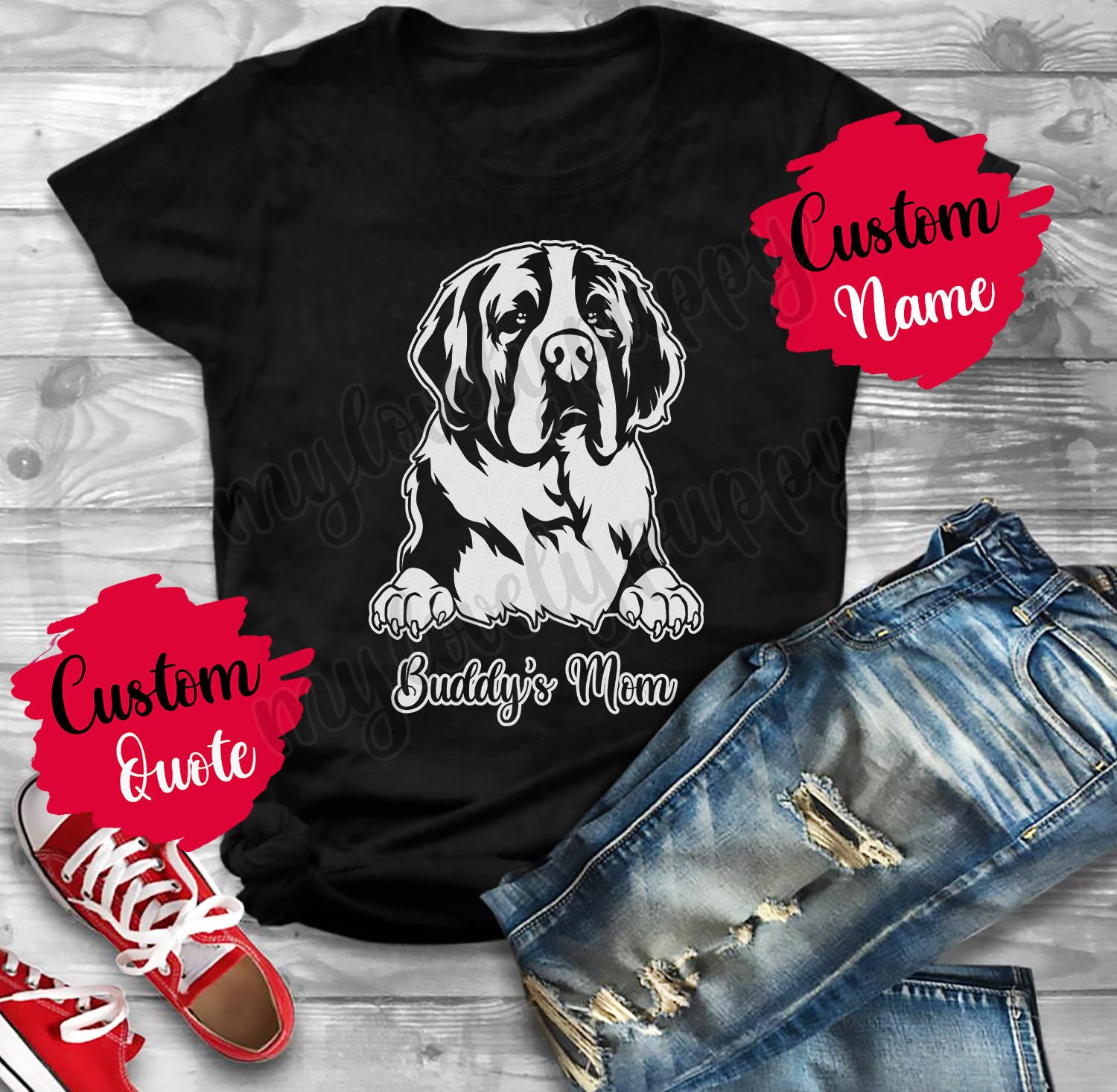 Personalisiertes Bernhardiner Hund Mama Papa T-Shirt, Chien St. Hubert Damen Herren Geschenk, Weihnachtsgeschenk, Sleuth Hound von mylovelypuppy