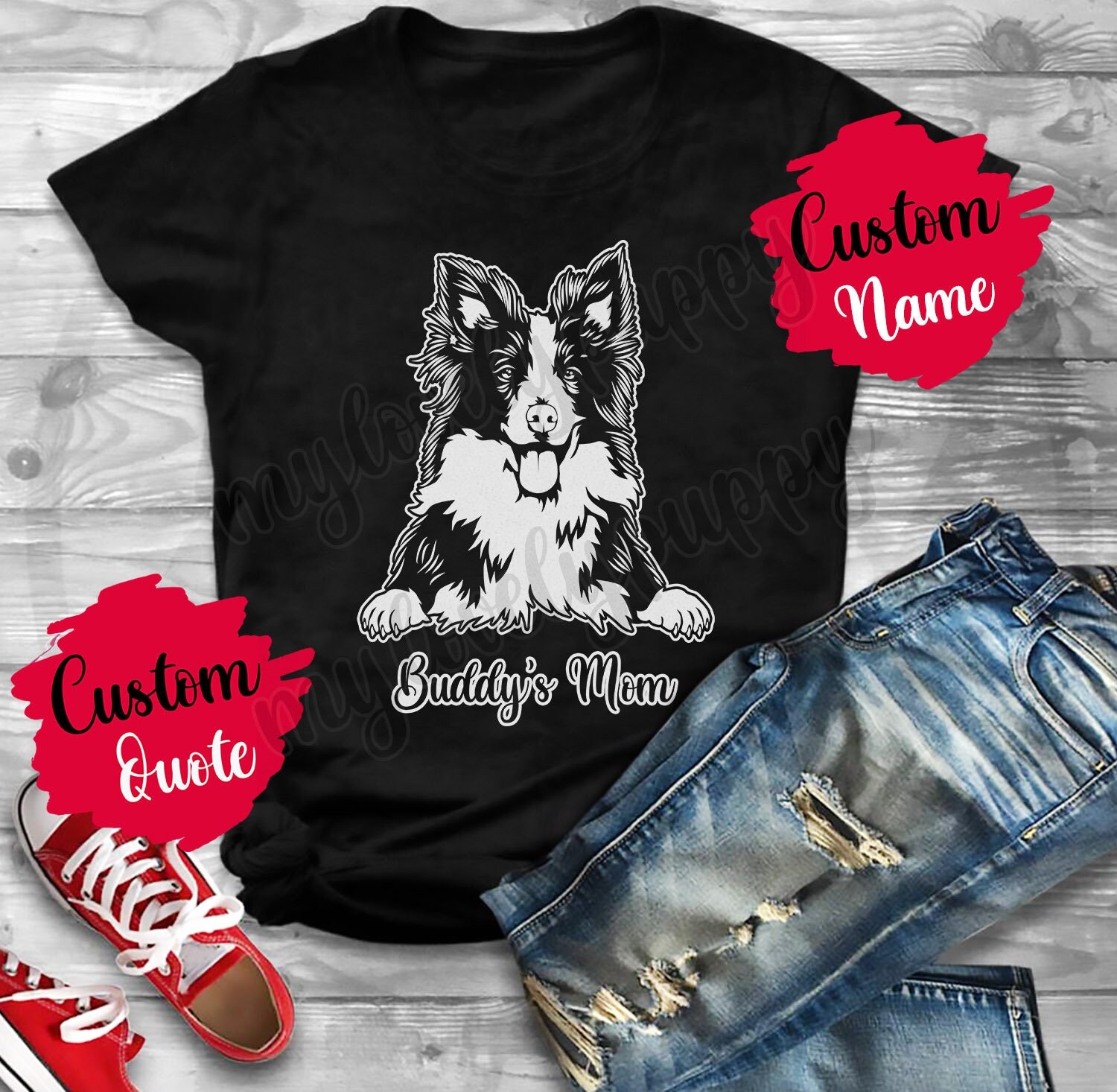 Personalisiertes Border Collie Mama Papa Geschenk, Mommy Daddy T-Shirt, Scotch Schafe Frauen Weihnachten Geschenke, Schafhund Geschenk von mylovelypuppy