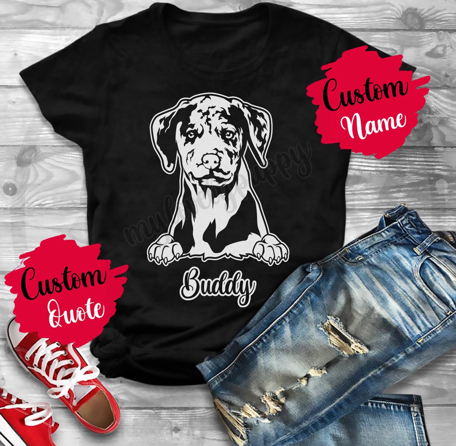 Personalisiertes Catahoula Leopard Hund Mama Papa T-Shirt, Herren Damen Weihnachtsgeschenke, Hound Mommy Cur, Hog Dog T-Shirt von mylovelypuppy