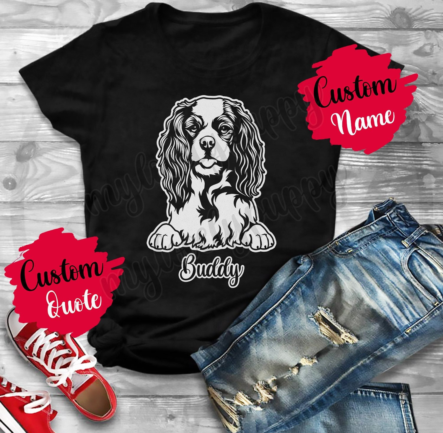 Personalisiertes Cavalier König Charles Spaniel Mama Und Papa Geschenk, Cavie Mommy Daddy T-Shirt, Hund Frauen Männer Weihnachtsgeschenk Geschenke von mylovelypuppy