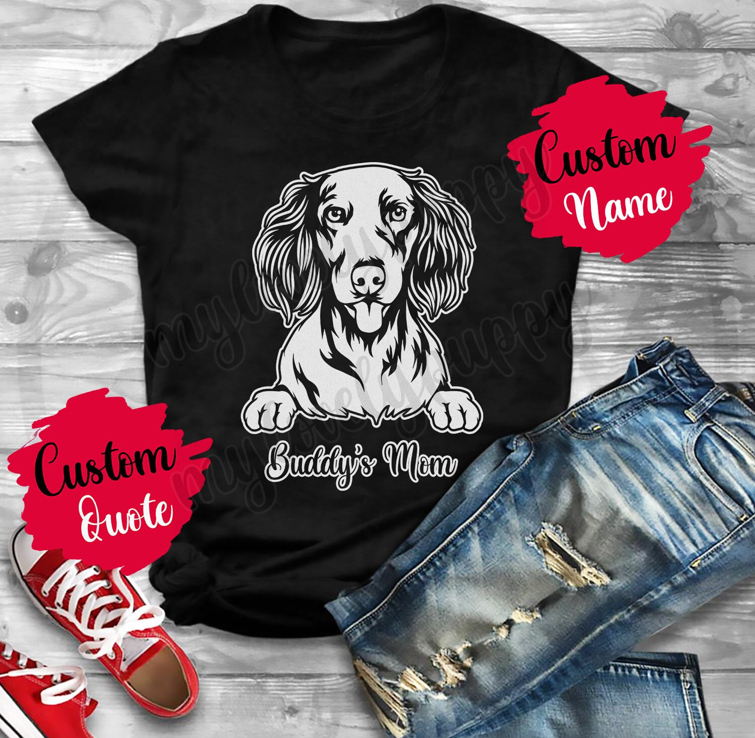 Personalisiertes Langhaar Dackel Mama Papa Geschenk, Doxie Besitzer T-Shirt, Dotson Hund Weihnachten Frauen Männer Weenie Geschenke von mylovelypuppy