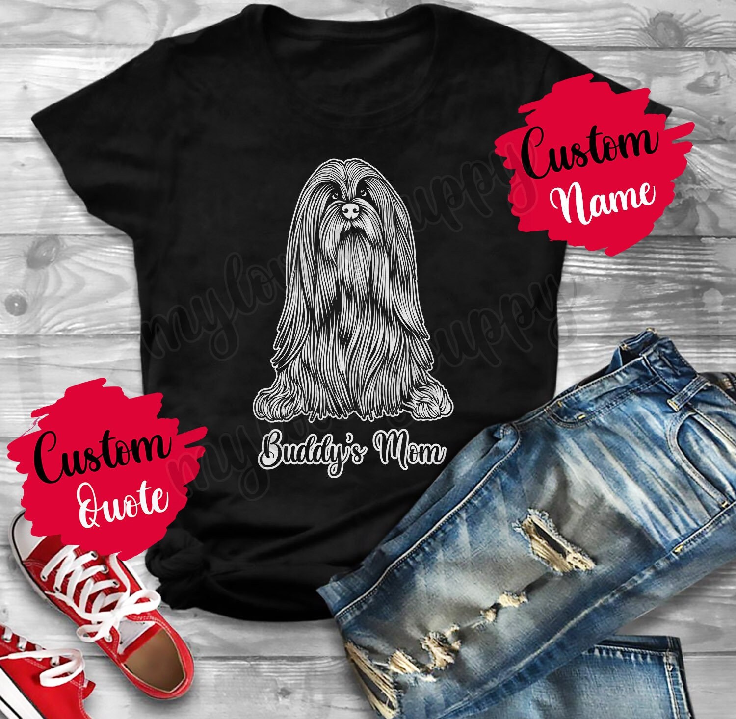 Personalisiertes Lhasa Apso Dog Mom Dad T-Shirt, Herren Damen Geschenke, Mama Papa Besitzer Geschenk, I Love Hund von mylovelypuppy