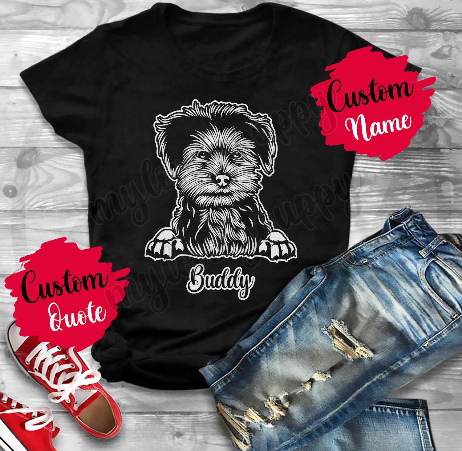 Personalisiertes Morkie Hund Mama Papa T-Shirt, Damen Herren Geschenke, Geschenk, Kreuz-Rasse Yorkie Besitzer I Love Hunde von mylovelypuppy