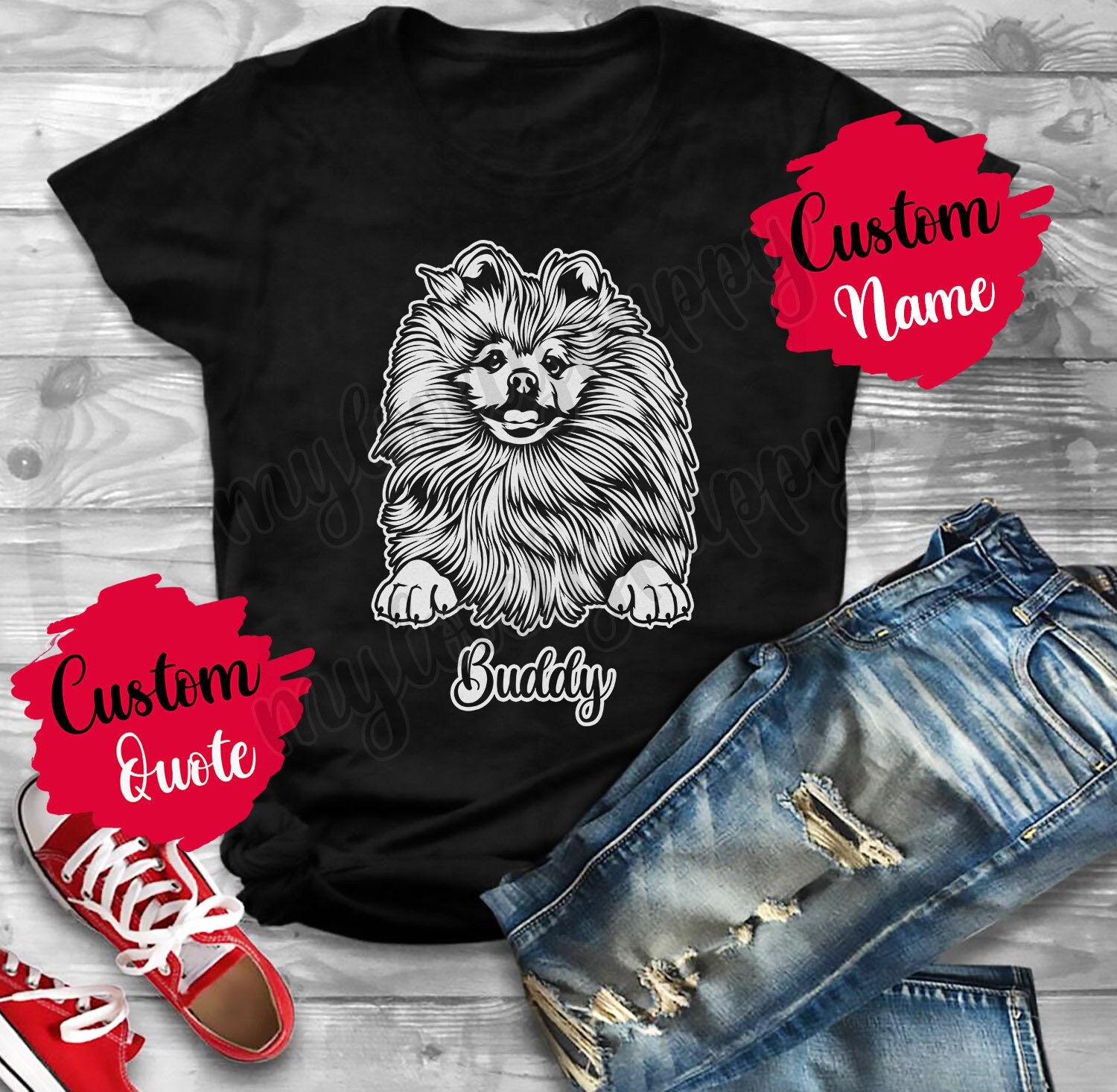 Personalisiertes Pomeranian Dog Mom & Dad T-Shirt, Pompom Damen Und Herren Geschenke, Pom Mommy Papa Tumbleweed Hund Weihnachtsgeschenk von mylovelypuppy