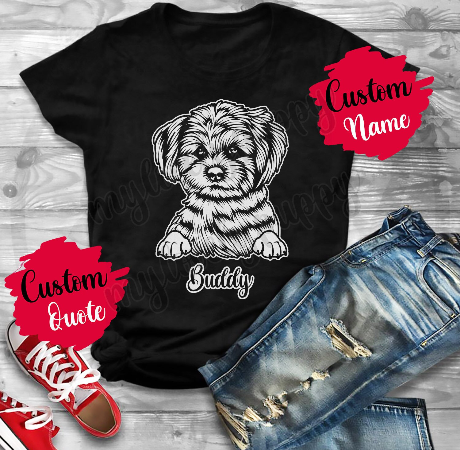 Personalisiertes Shih-Poo Hund Mama Papa T-Shirt, Frauen Herren Geschenke, Cross-Breed Shih Tzu Und Pudel Hundebesitzer Geschenk, Shihpoo von mylovelypuppy