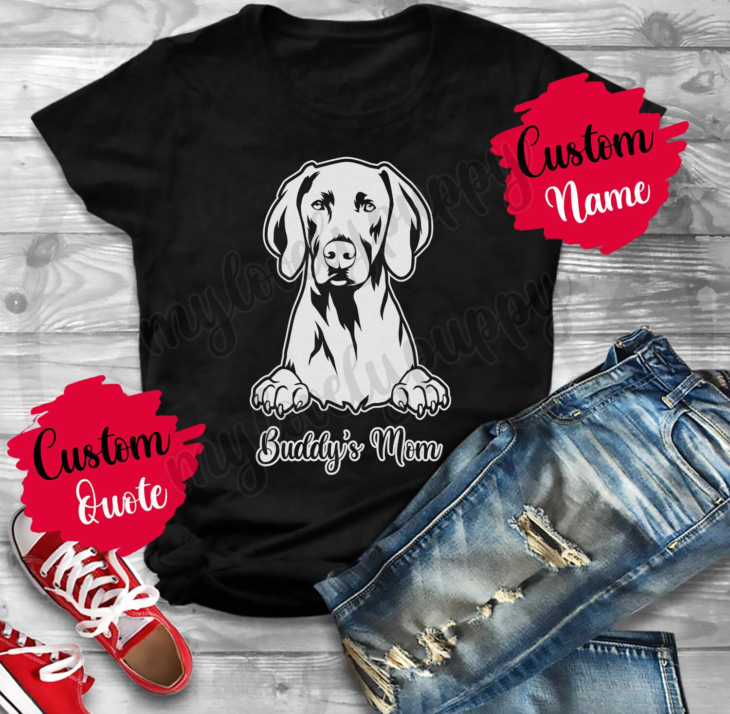 Personalisiertes Weimaraner Hunde Mama Papa T-Shirt, Grauer Geist Hund Damen Herren Geschenke, Weim Hundebesitzer Geschenk, I Love von mylovelypuppy