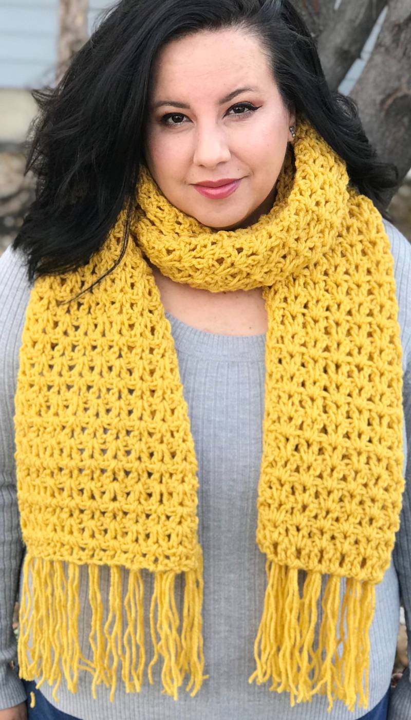 Victoria Schal, Langer Häkelschal, Gelber Fransenschal, Herbstschal von mymercymade