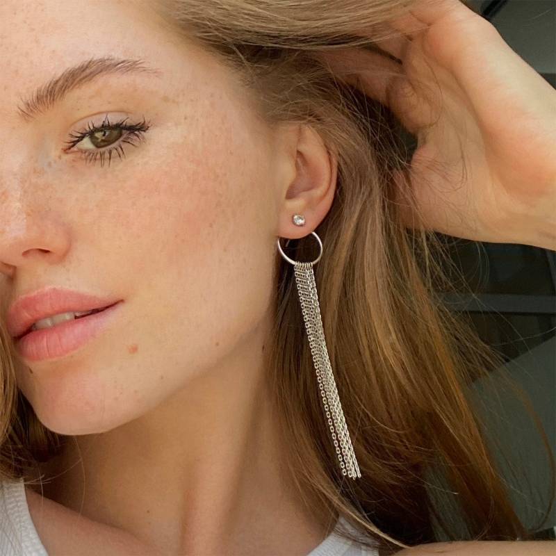 Silber Creolen Knoten Kette Quaste Ohrringe, Cz Lange Braut Ohrringe Baumeln, Zierliche Baumeln Überlagerte Ketten Ohrring von mymonojewelry