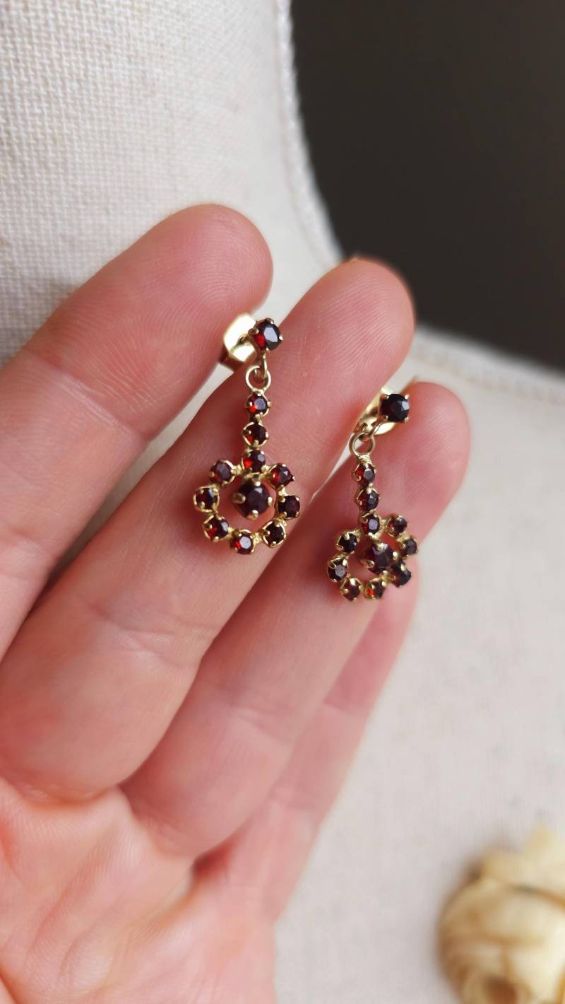 Vintage Gold 14 K Boho Granat Ohrringe. 333. Aus Der Tschechoslowakei. Pyrop Rosenschliff von myoldvintage