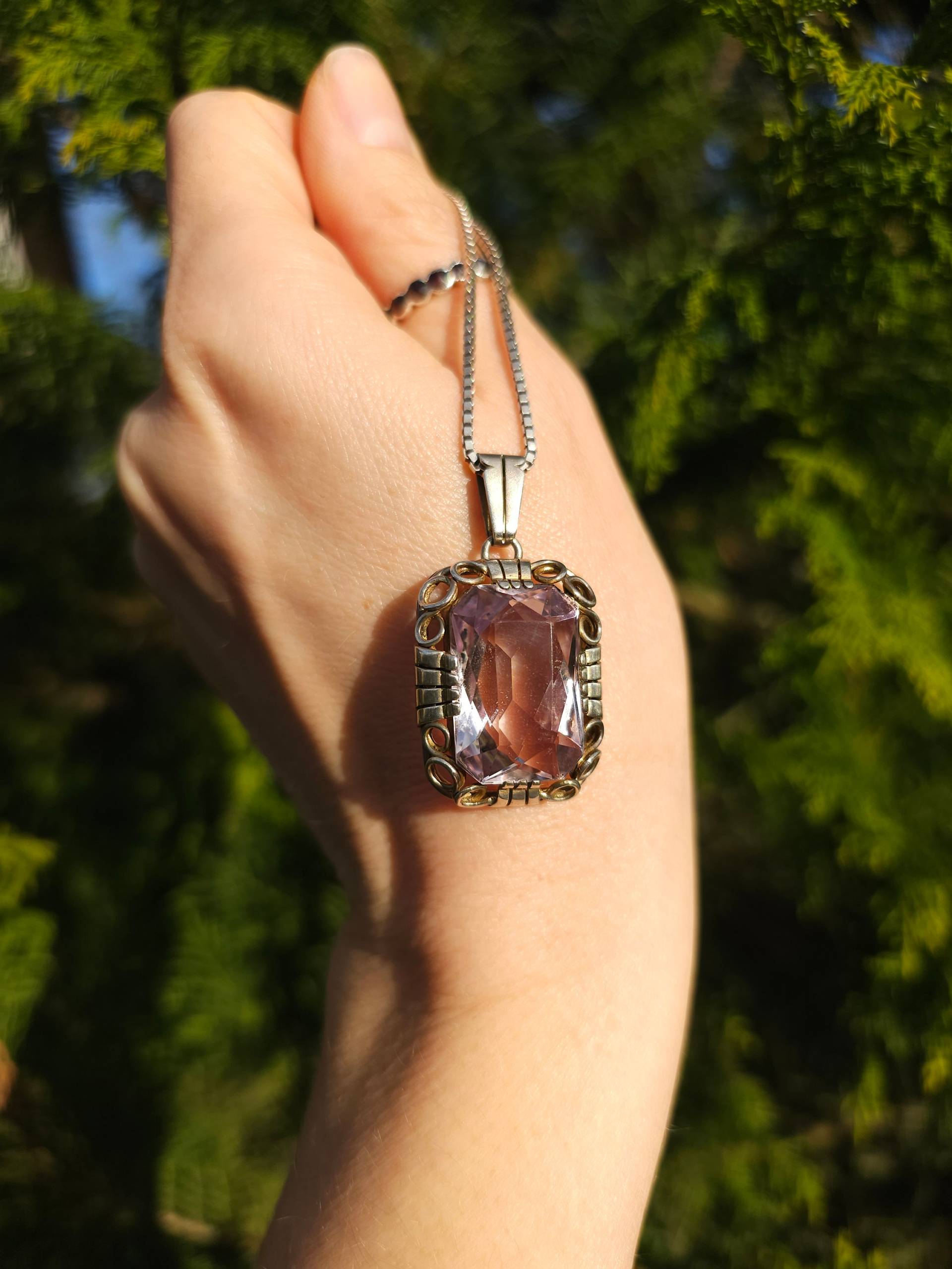 Vintage Xxl 10, 8 Gr Silber Anhänger Handgemacht Deutschland Art Deco Schmuck Antiker Natürlicher Amethyst von myoldvintage