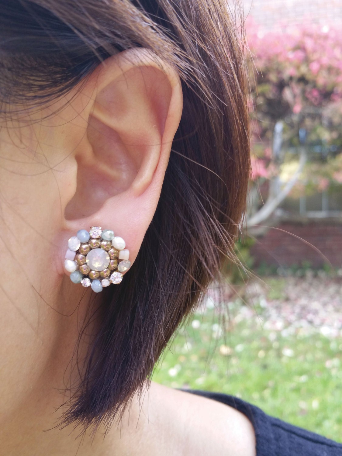 Kristall Blumen Ohrstecker, Ohrringe, Runde Opal Bling Braut Ohrringe Kristall Blumen Ohrstecker, Ohrringe, Runde Opal Bling Braut Ohrringe von mypurplebasket