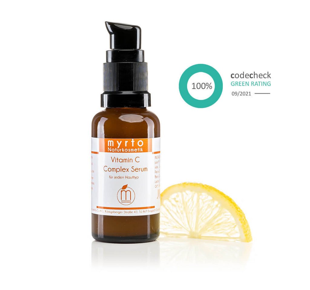 myrto Naturkosmetik Anti-Falten-Serum Vitamin C Complex Serum - für einen straffen, klaren Teint, hellt Pigmentflecken auf, frei von Duftstoffen, vegan, ohne Alkohol von myrto Naturkosmetik